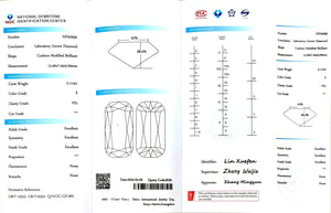 NGIC certificate for 5.114ct elongated cushion E color VS1 lab diamond (Report #NPA0956)