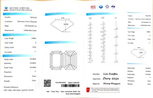 NGIC certificate for 2.682ct old emerald cut E color VVS1 clarity lab-grown diamond