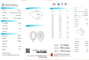 NGIC certification for 2.645ct pear E color VVS1 lab diamond