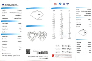 NGIC report for 2.378ct heart E color VVS1 lab-grown diamond