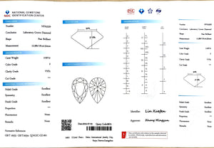NGIC certification for 2.927ct pear F color VVS1 lab diamond