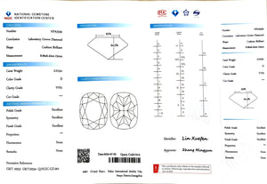 NGIC certificate for 2.015ct cushion D color VVS1 clarity lab diamond