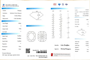 NGIC certificate for 2.005ct cushion E color VVS2 lab-created diamond
