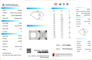 NGIC certificate for 2.067ct princess cut fancy vivid pink VVS1 lab diamond (Report #NPA3927)