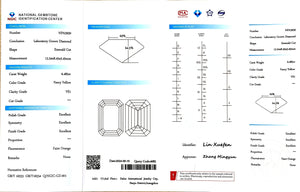 NGIC certificate for 6.482ct emerald cut fancy yellow VS1 lab diamond (Report #NPA3930)