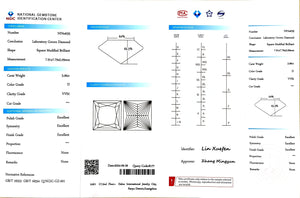 NGIC certificate for 3.06ct princess cut D color VVS2 lab diamond (Report #NPA4035)