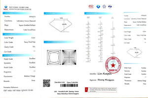 NGIC report for 2.41ct princess cut fancy vivid pink VS1 diamond (NPA5275)