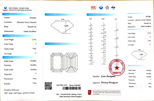 NGIC certificate for 3.17ct emerald cut F color VVS1 clarity lab diamond (NPA5281)