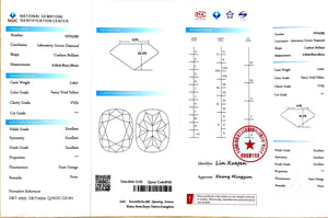 NGIC certification for 2.4ct cushion cut fancy vivid yellow VVS2 lab diamond (NPA5285)