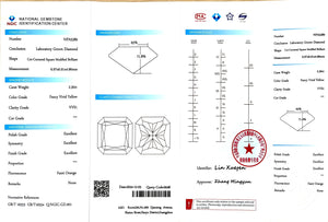 NGIC certificate for 2.30ct radiant cut fancy vivid yellow VVS1 lab diamond (Report #NPA5289)