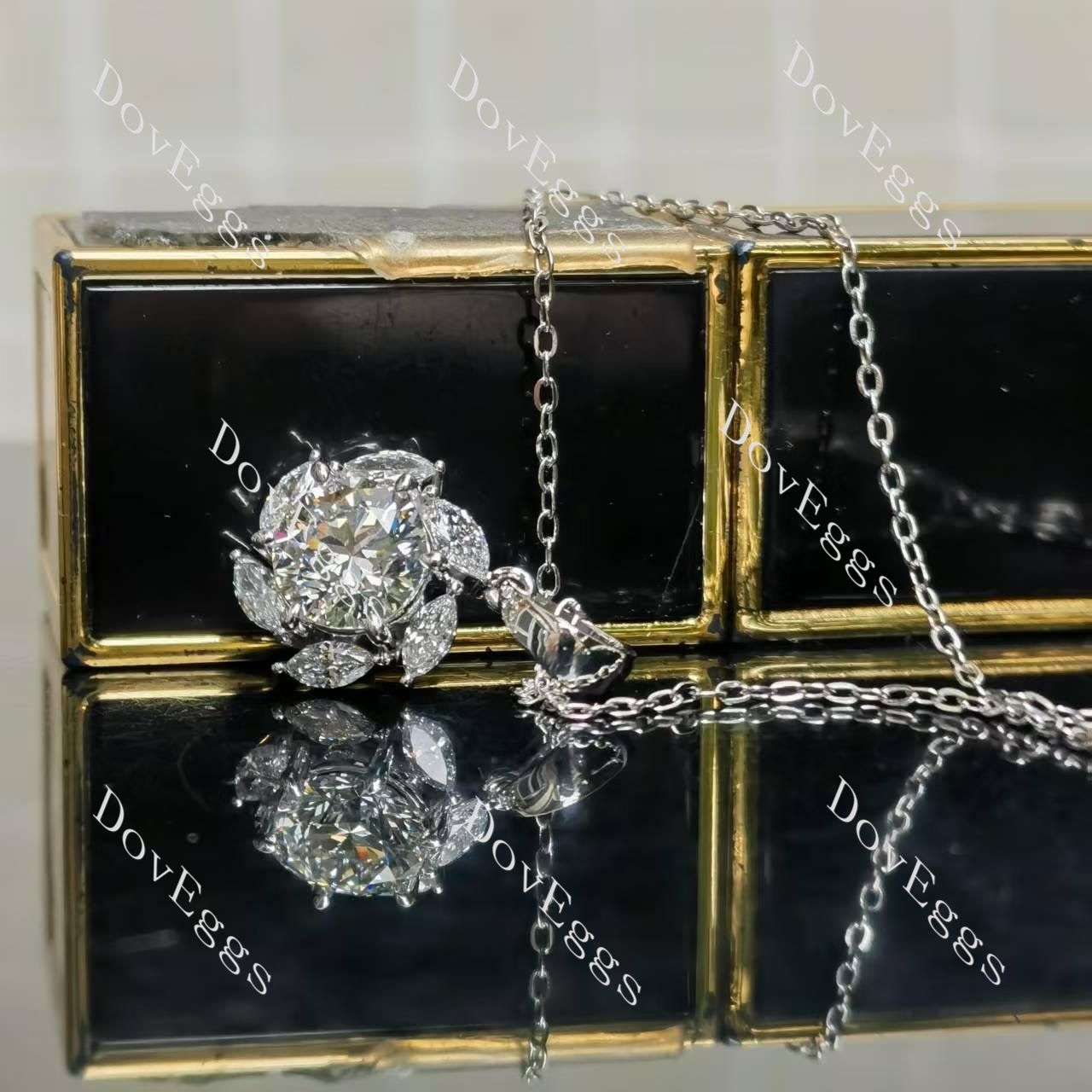 Round marquise floral moissanite pendant necklace| Doveggs