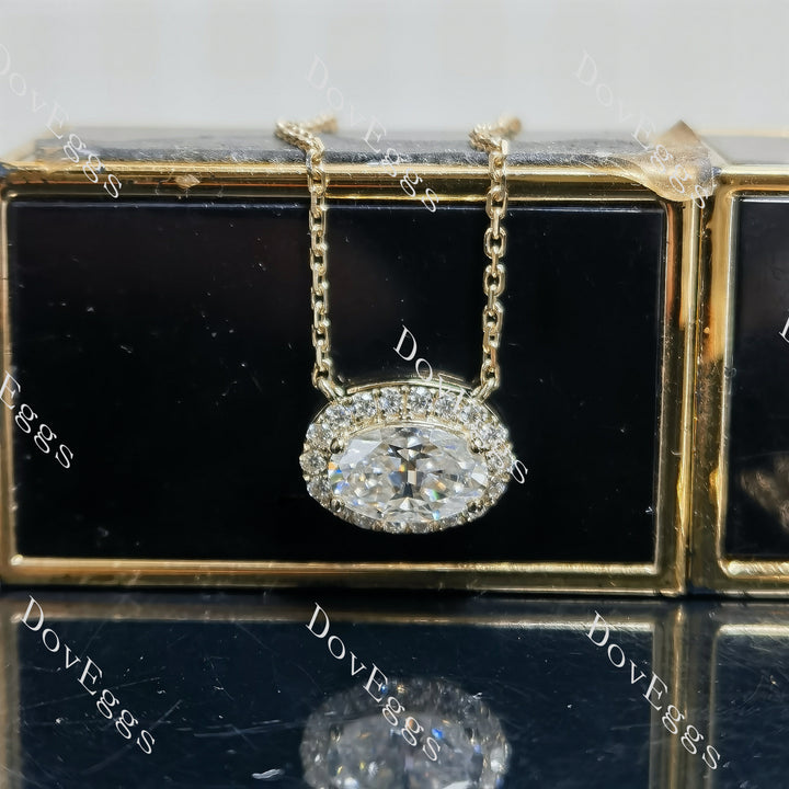 Oval halo moissanite pendant necklace (with 18' length chain) main view| Doveggs