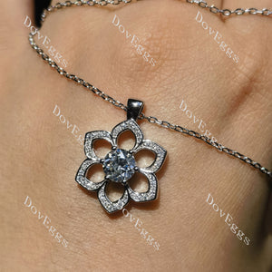Round floral pave moissanite pendant necklace wearing effect| Doveggs
