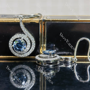 Twilight blue moissanite pave halo stones earrings|Doveggs