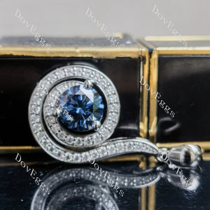 Round loopback halo twilight blue moissnaite pendant necklace with sterling silver chain| Doveggs