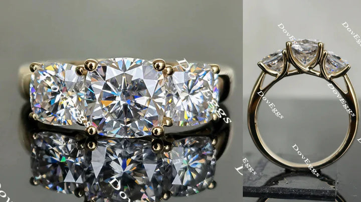 Lab Diamond Ring with 1ct (6mm) Cushion GHI Moissanite Accents in 10K/14K Gold or Platinum | DovEggs