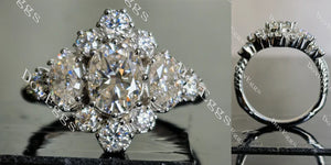 Oval side stones vintage moissanite engagement ring main view| Doveggs