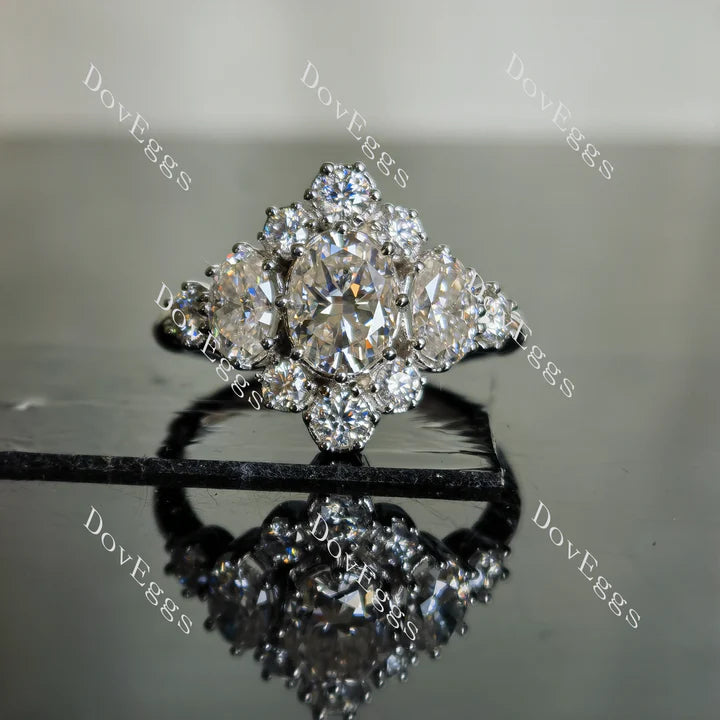 Three oval & side stones vintage oval moissanite engagement ring| Doveggs