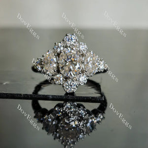 Three oval & side stones vintage oval moissanite engagement ring| Doveggs