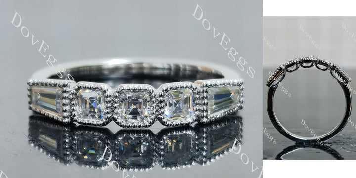Asscher five-stone bezel moissanite wedding band main view| Doveggs
