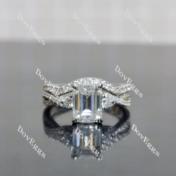(size 7) Doveggs sterling silver 2ct GHI color Emerald engagement ring set（2rings）