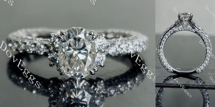 Oval pave eternity moissanite engagement ring main view| Doveggs