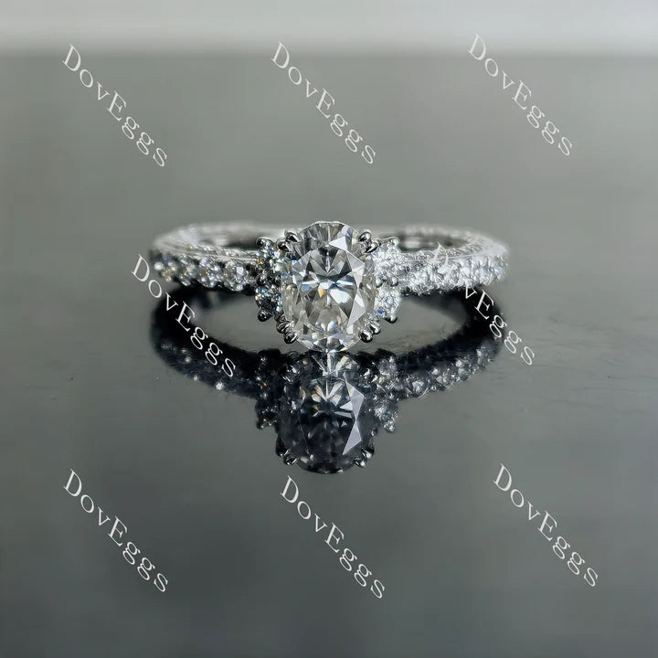 Oval astro cut pave eternity moissanite engagement ring| Doveggs