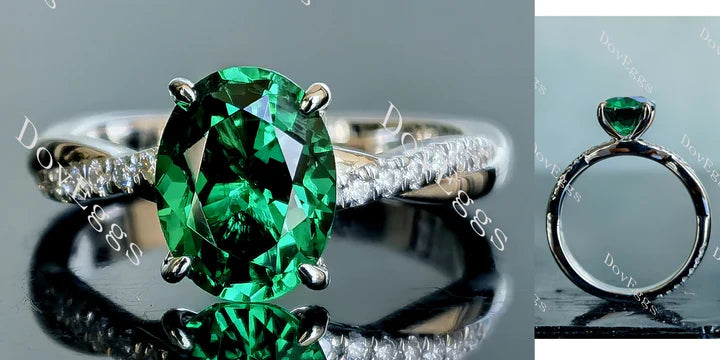 Oval pave colored gem engagement ring main view| Doveggs