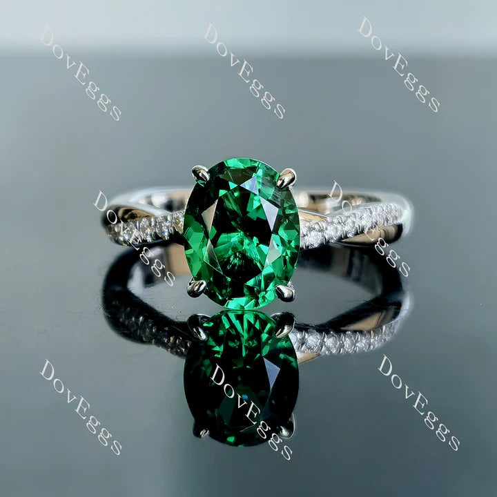 Oval zambia emerald colored gem engagement ring| Doveggs