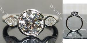 Round bezel three stones moissanite engagement ring main view|Doveggs