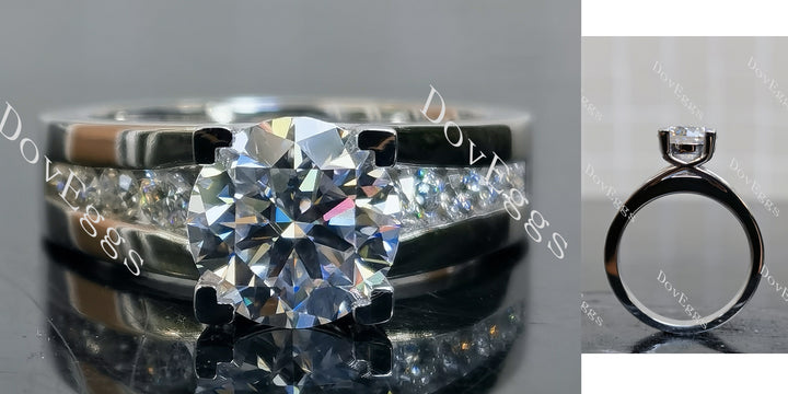 Round channel set moissanite engagement ring main view| Doveggs