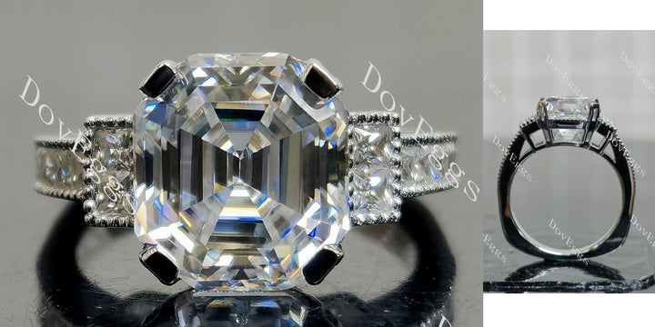 Elizabeth Taylor Krupp cut side stones moissanite engagement ring main view| Doveggs