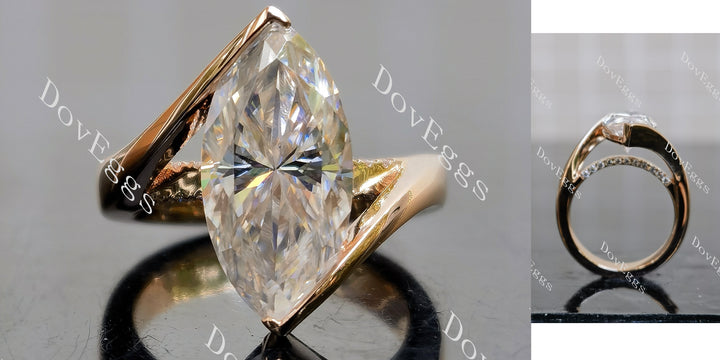 Marquise Modified H&A cut pave moissanite engagement ring main view| Doveggs