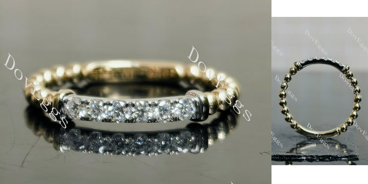 Round beaded circle pave moissanite wedding band main view| Doveggs