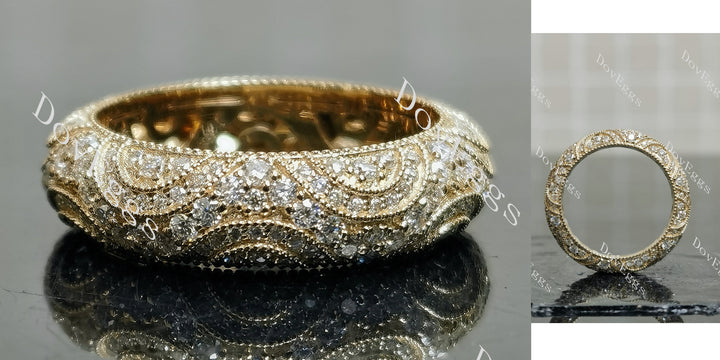 Round vintage milgrain full eternity moissanite wedding band main view| Doveggs