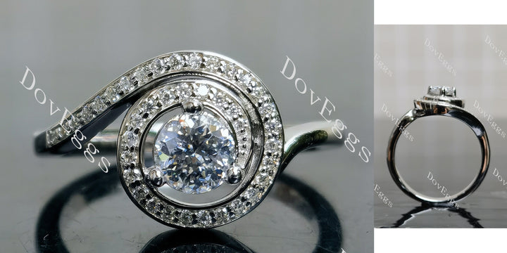 Round pave vintage wave moissanite engagement ring main view| Doveggs
