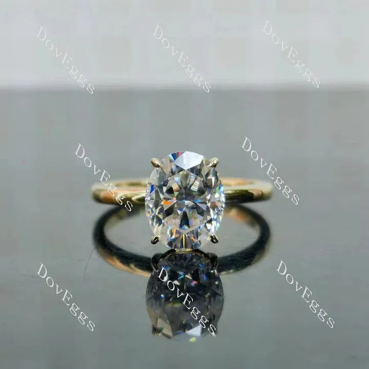 Solitaire oval moissanite or lab diamond engagement ring|Doveggs