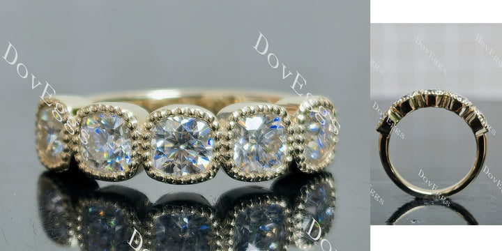 Cushion five stones bezel moissanite wedding band main view| Doveggs