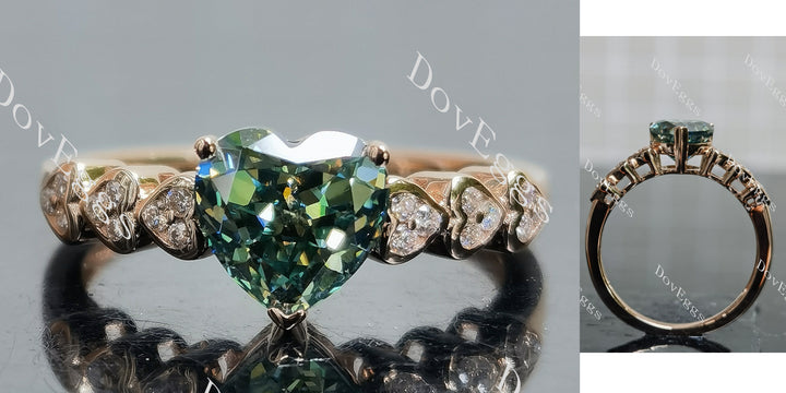 Heart side stones colored moissanite engagement ring main view| Doveggs