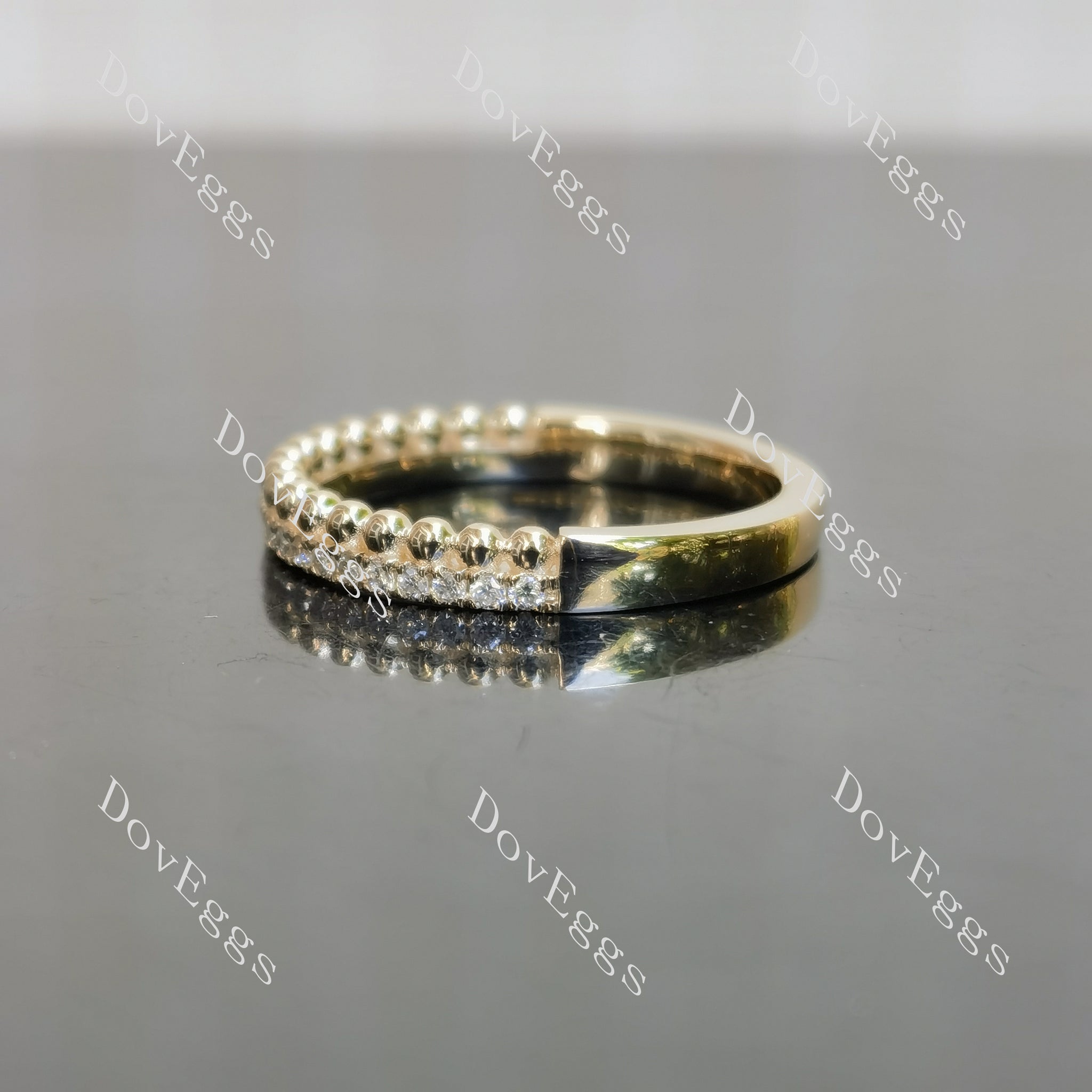 Round pave bead moissanite or lab grown diamond wedding band| Doveggs