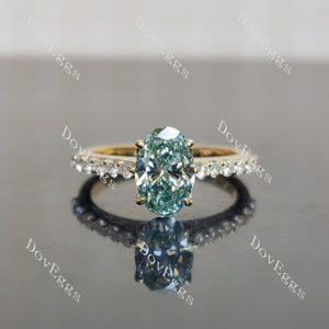 Oval pave colored moissnaite prong setting engagement ring| Doveggs