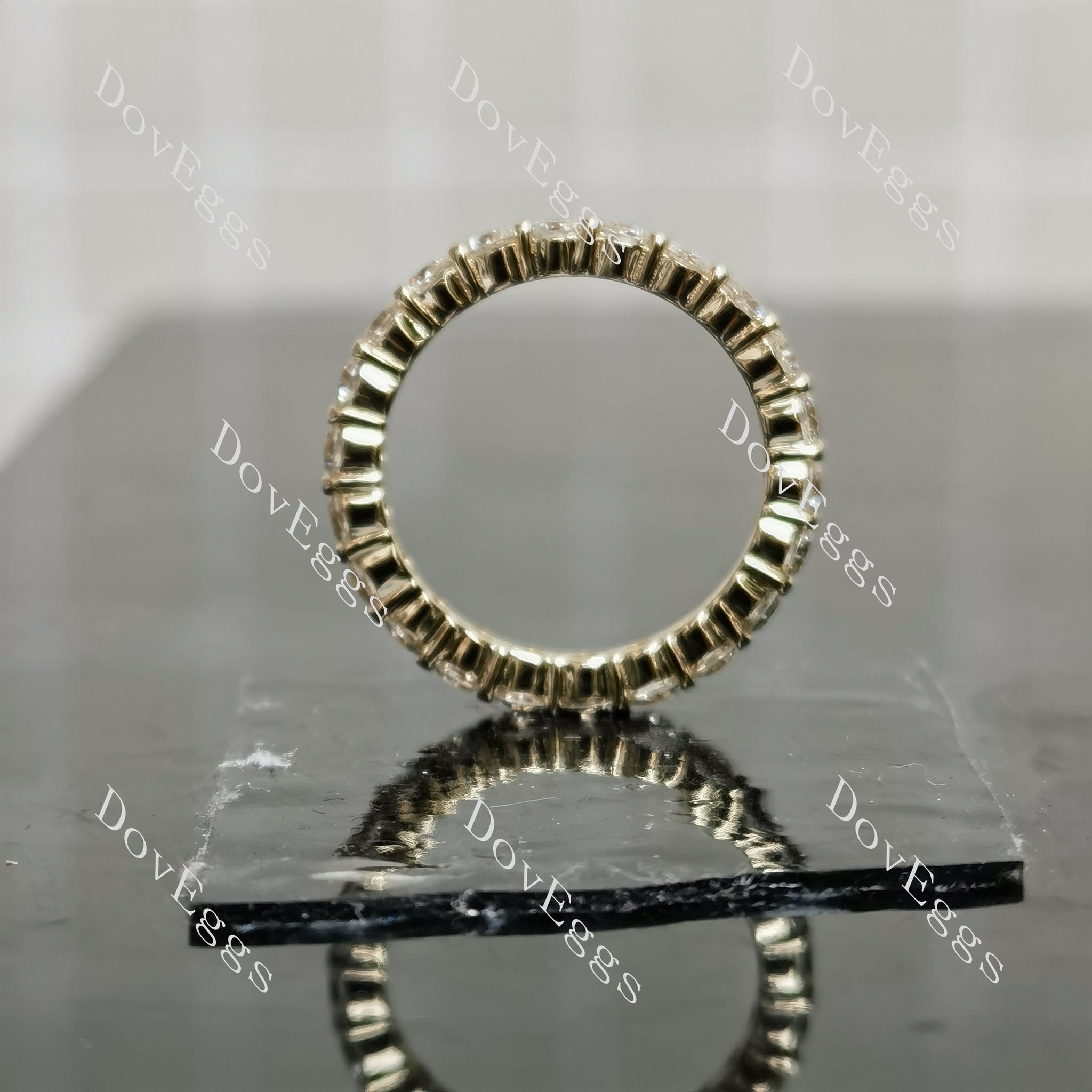 Round full eternity yellow gold moissanite wedding band| Doveggs