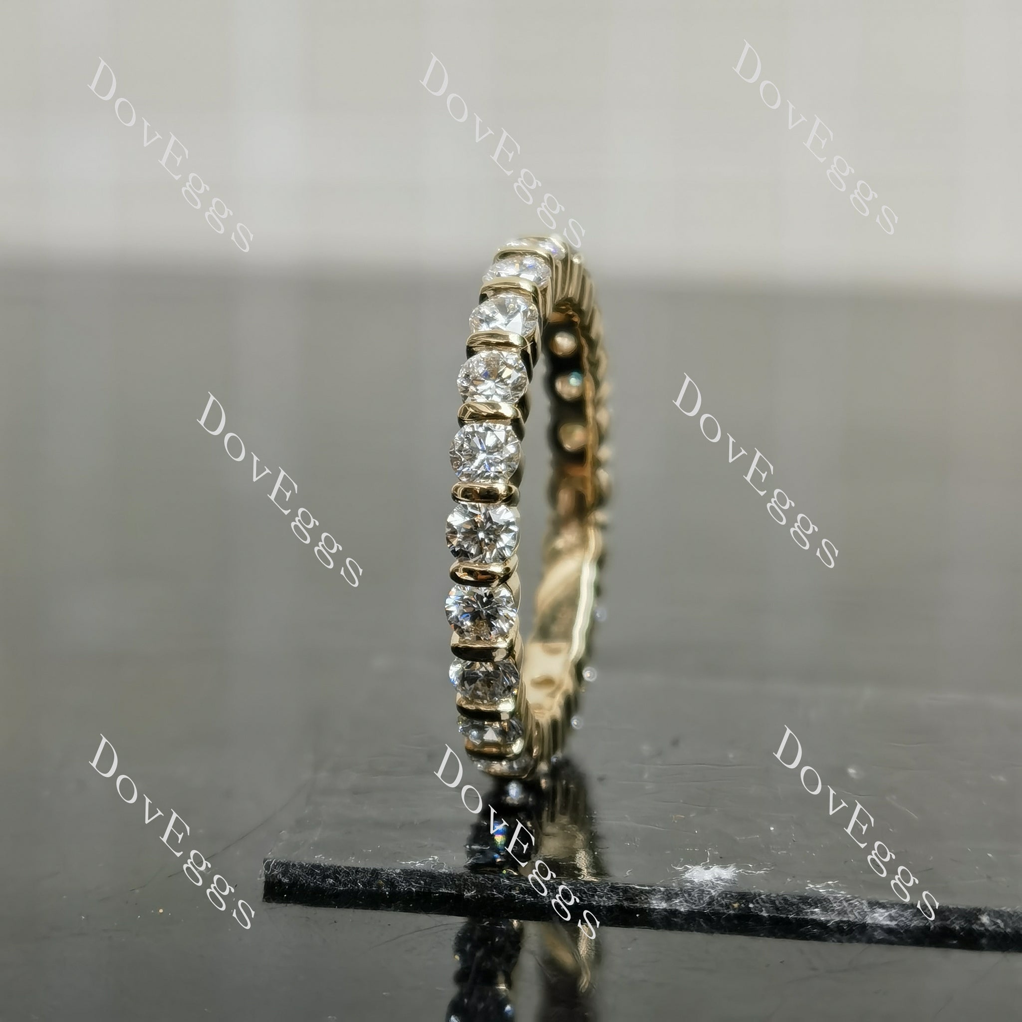 Shining round full eternity moissanite wedding band| Doveggs