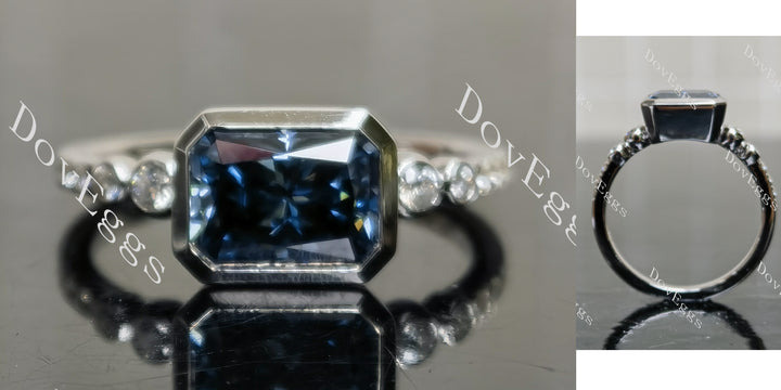 Radiant bezel twilight blue moissanite engagement ring main view|Doveggs
