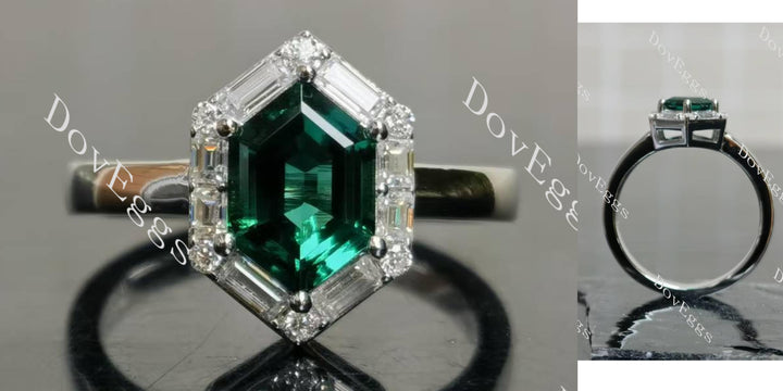 Dovie Doutch Marquise cut halo art deco zambia emerald engagement ring main view| Doveggs