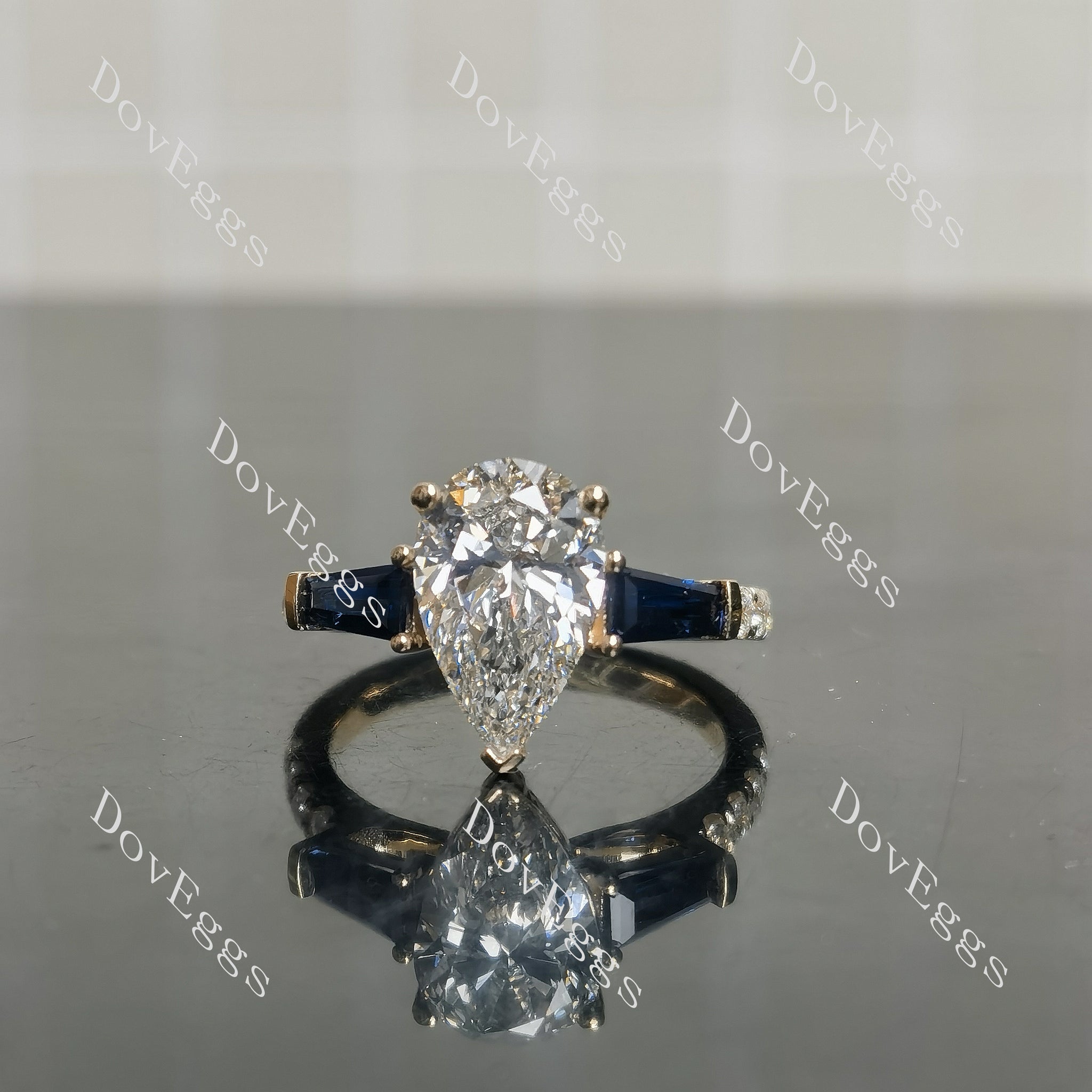 Pear pave side stones moissanite engagement ring front view|Doveggs
