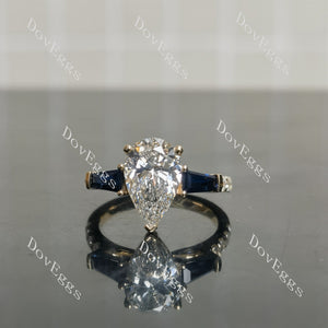 Pear pave side stones moissanite engagement ring front view|Doveggs