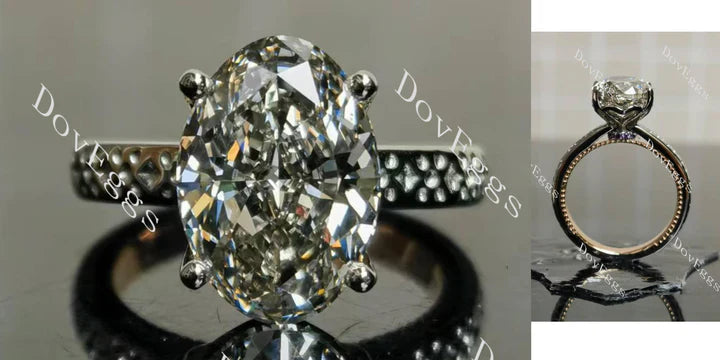 Platinum & 14K Rose Gold 5ct Fancy Dark Gray Oval Lab Diamond Ring with Purple Sapphire Accents | DovEggs