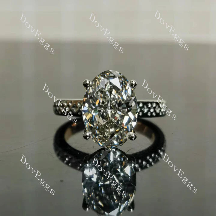 Platinum & 14K Rose Gold 5ct Fancy Dark Gray Oval Lab Diamond Ring with Purple Sapphire Accents | DovEggs