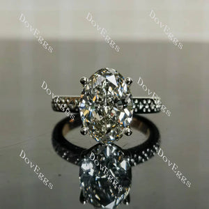Platinum & 14K Rose Gold 5ct Fancy Dark Gray Oval Lab Diamond Ring with Purple Sapphire Accents | DovEggs